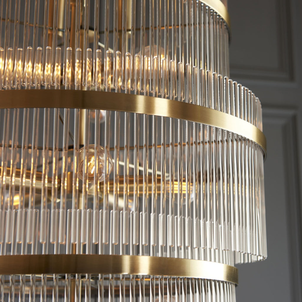 Marietta Grand 21 Light Tiered Pendant in Antique Brass with Clear Glass