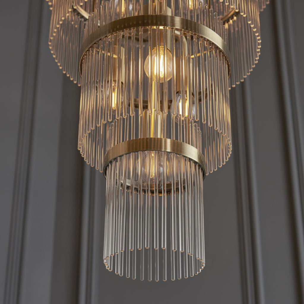 Marietta Grand 21 Light Tiered Pendant in Antique Brass with Clear Glass