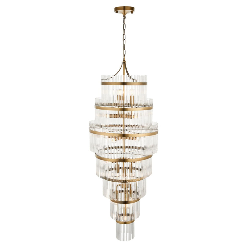 Marietta Grand 21 Light Tiered Pendant in Antique Brass with Clear Glass