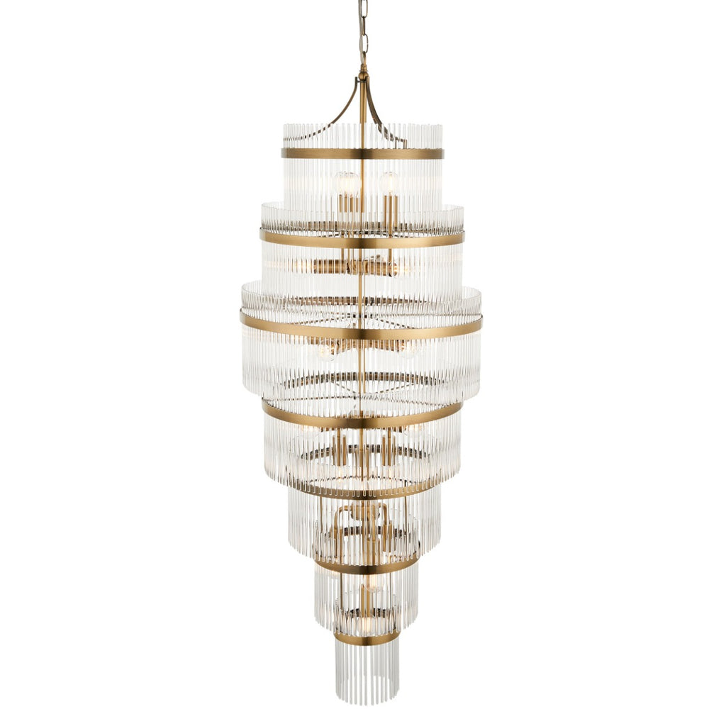 Marietta Grand 21 Light Tiered Pendant in Antique Brass with Clear Glass