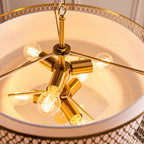 Endon Cordero 6 Light Pendant with Gold and White Fabric and Frosted Glass Shade