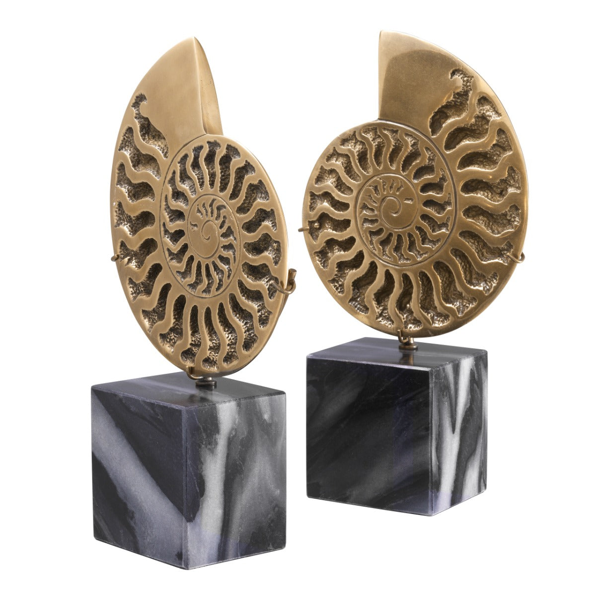 Eichholtz Ammonite Set of 2 Decorative Figures in Vintage Brass Finish