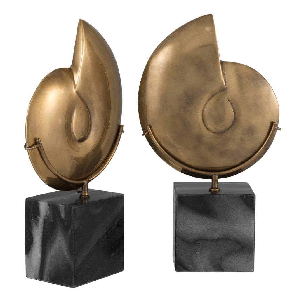 Eichholtz Ammonite Set of 2 Decorative Figures in Vintage Brass Finish