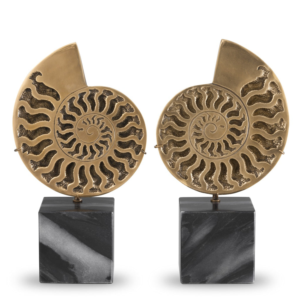 Eichholtz Ammonite Set of 2 Decorative Figures in Vintage Brass Finish