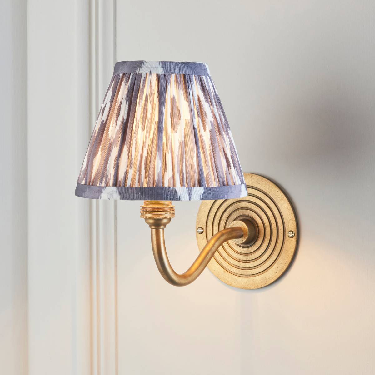 Endon Ripple Curve and Ikat 16cm Wall Light in Antique Brass and Pearl Grey Shade