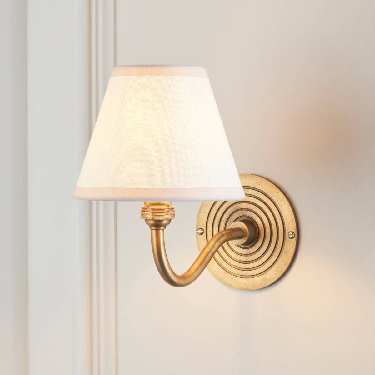 Endon Ripple Curve and Ivy 16cm Wall Light in Antique Brass and Vintage White Shade