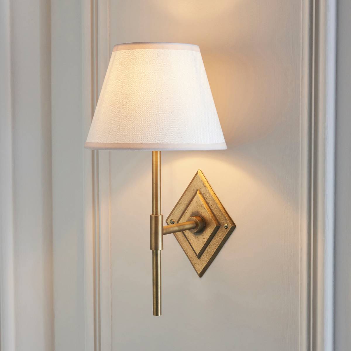 Endon Diamond Tall and Ivy 20cm Wall Light in Antique Brass and Vintage White Shade