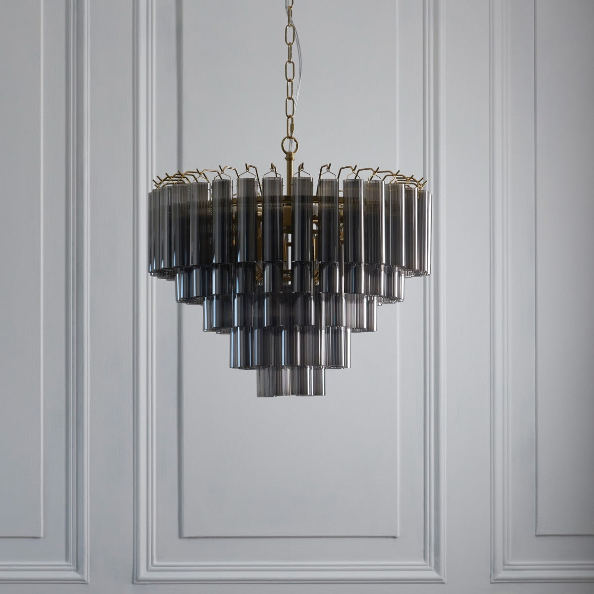 Endon Toulouse 12 Light Pendant Satin Brushed Gold with Smokey Grey Glass