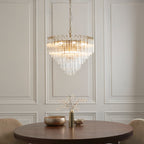 Endon Toulouse 12 Light Pendant in Satin Gold with Clear Ribbed Glass