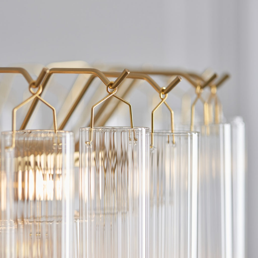 Endon Toulouse 12 Light Pendant in Satin Gold with Clear Ribbed Glass