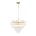 Endon Toulouse 12 Light Pendant in Satin Gold with Ribbed Cylindrical Glass