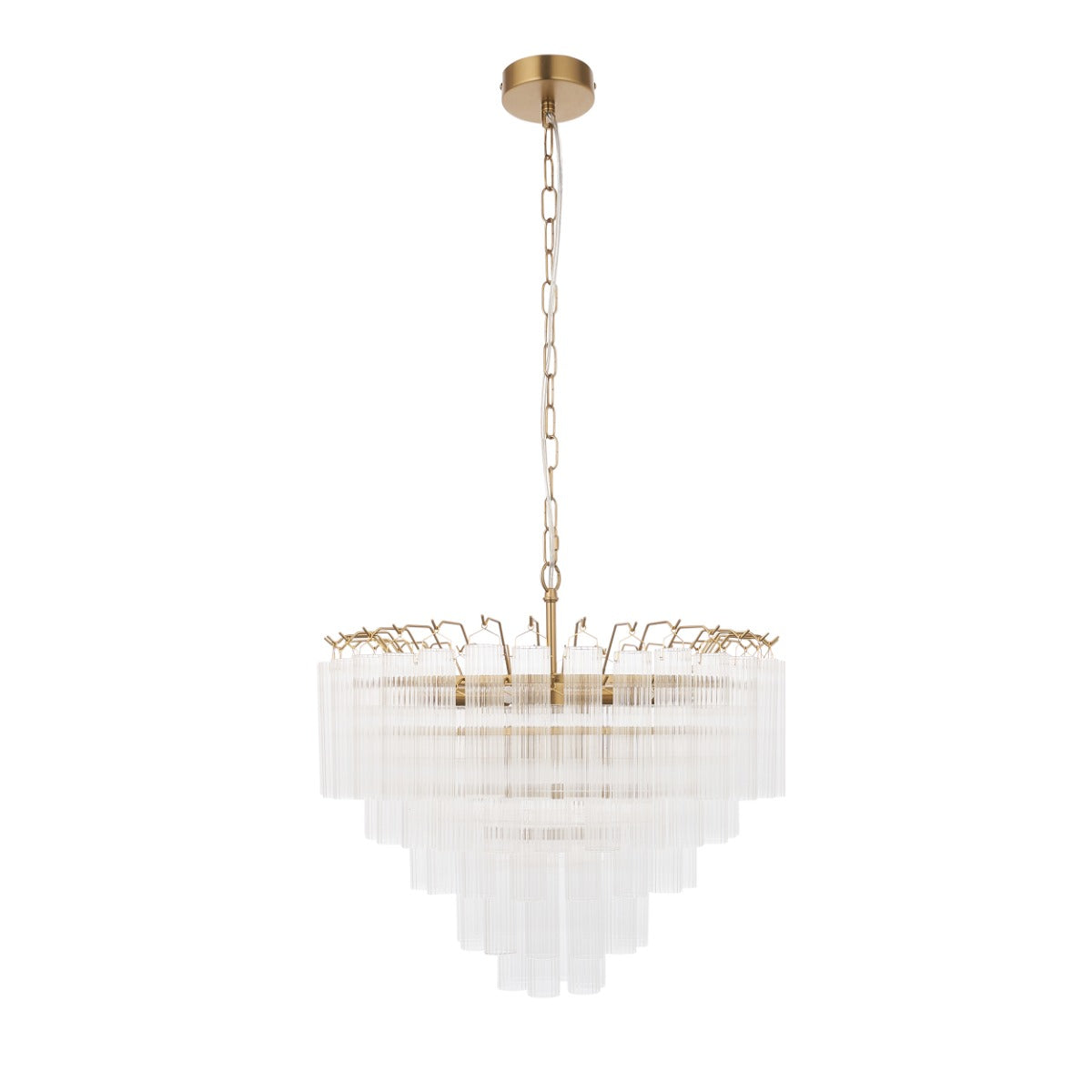 Endon Toulouse 12 Light Pendant in Satin Gold with Ribbed Cylindrical Glass