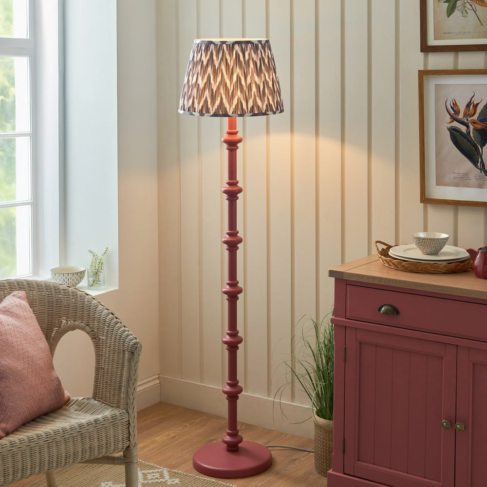 Endon Carnaby & Zigzag 40cm Floor Lamp Satin Pink Clay Paint with Pearl Grey Shade
