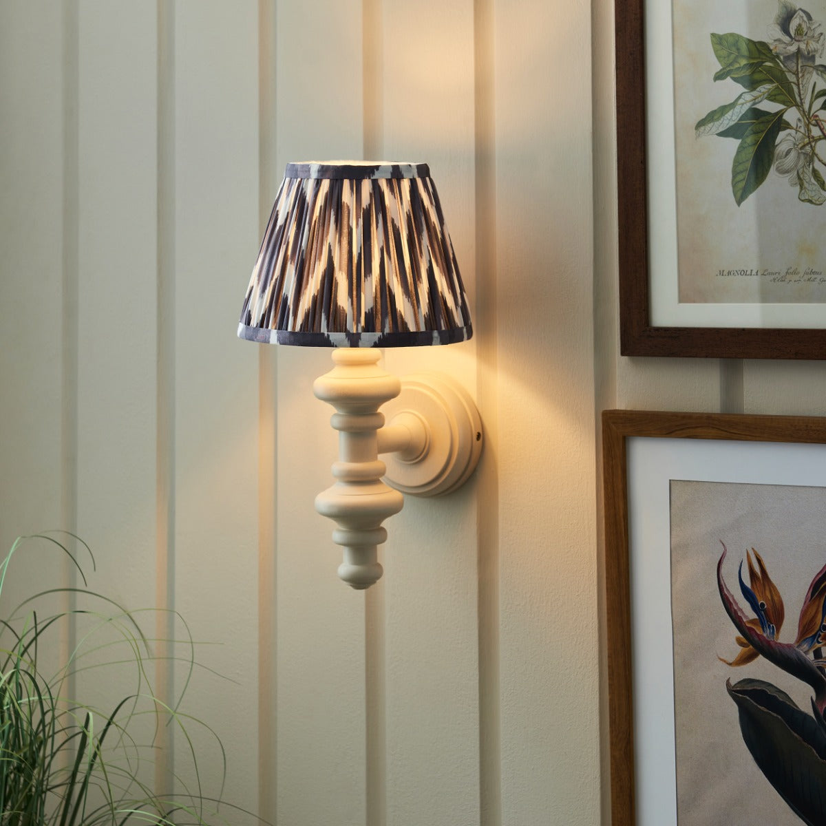 Endon Carnaby & Zigzag 20cm Wall Light Satin Almond White Paint with Pearl Grey Shade