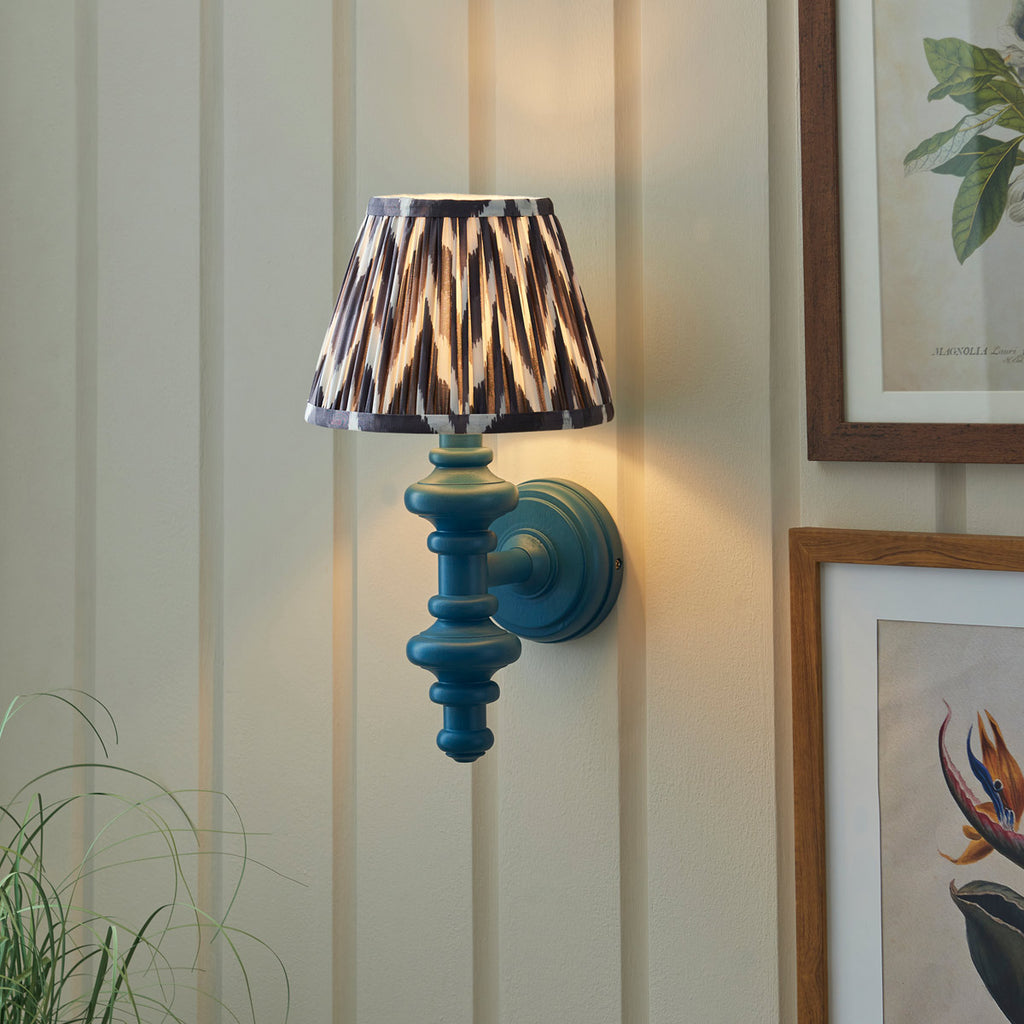 Endon Carnaby & Zigzag 20cm Wall Light Satin Marlin Blue Paint with Pearl Grey Shade