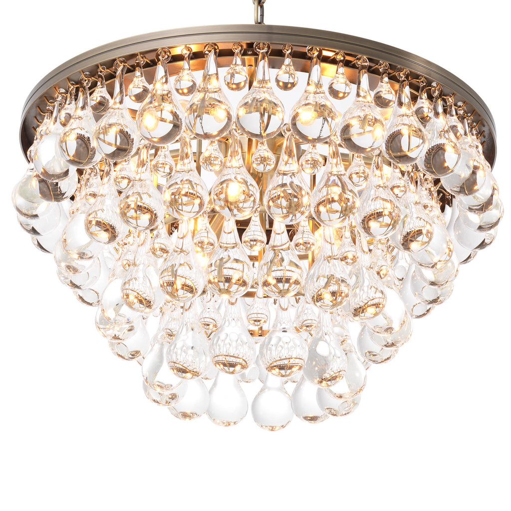 Eichholtz Bolzano 9 Light Pendant Light in Brushed Brass with Clear Glass Droplets