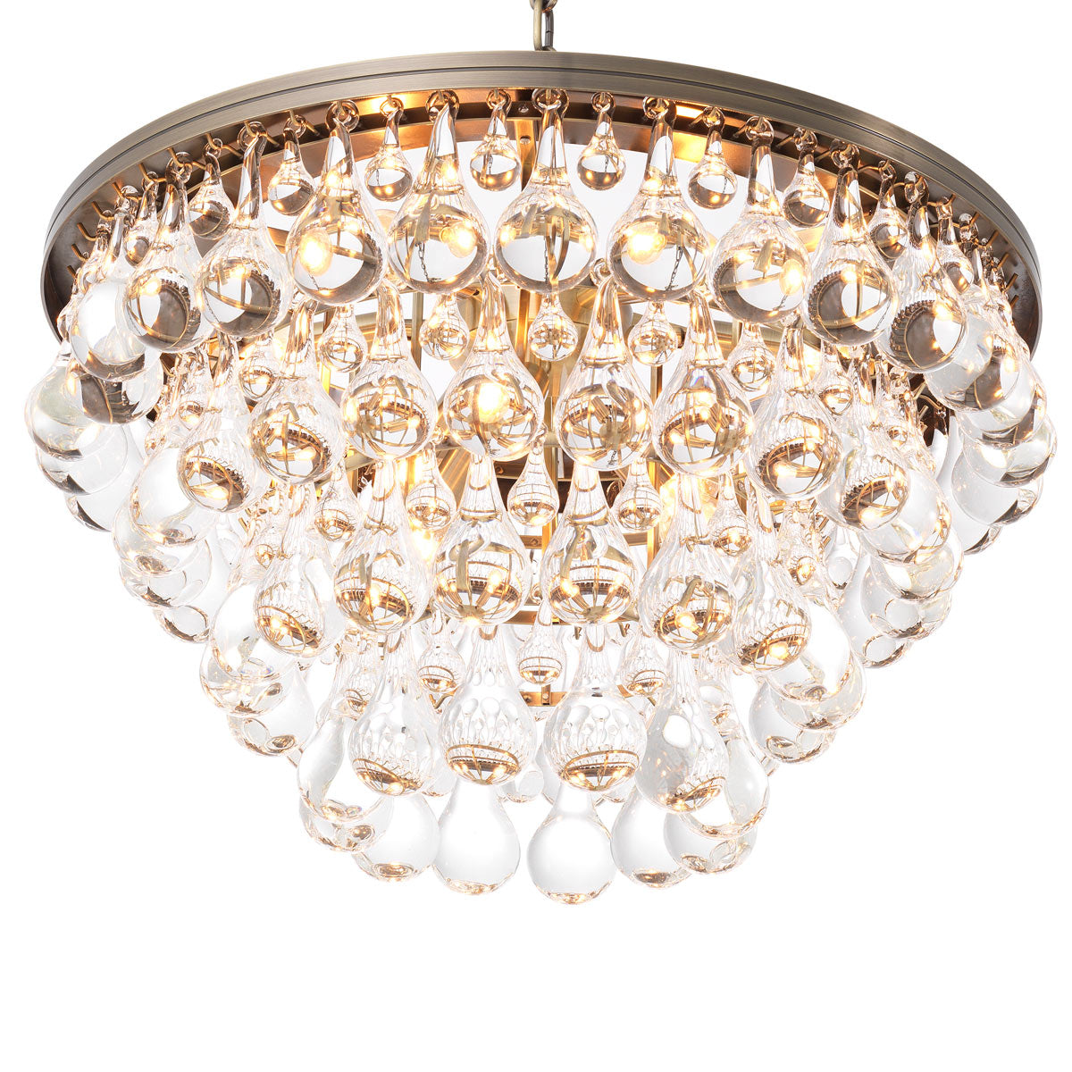 Eichholtz Bolzano 9 Light Pendant Light in Brushed Brass with Clear Glass Droplets