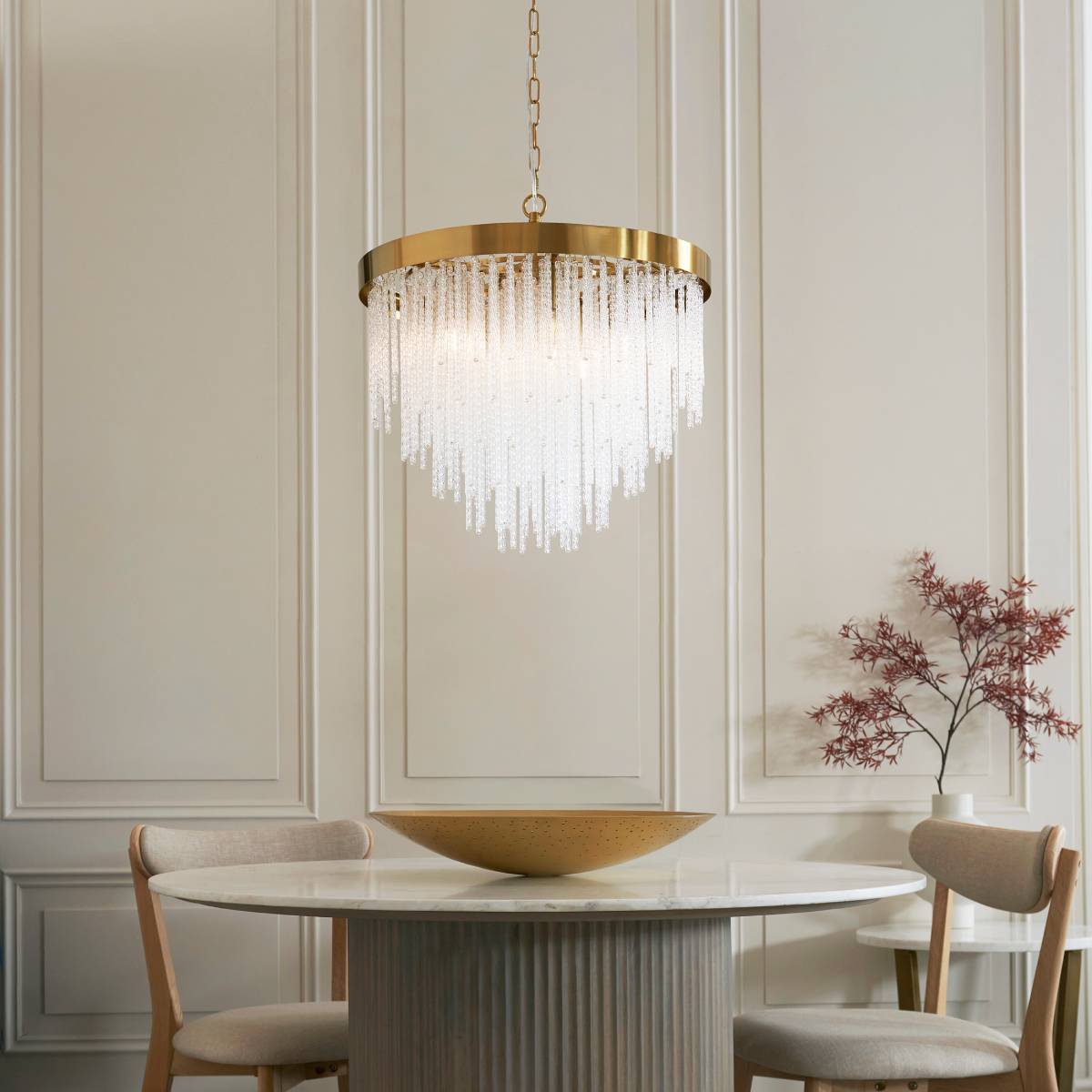 Endon Anistoria 5 Light Pendant in Brushed Aged Brass and Clear Glass Shade