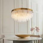 Endon Anistoria Grand 9 Light Pendant in Brushed Aged Brass and Clear Glass Shade