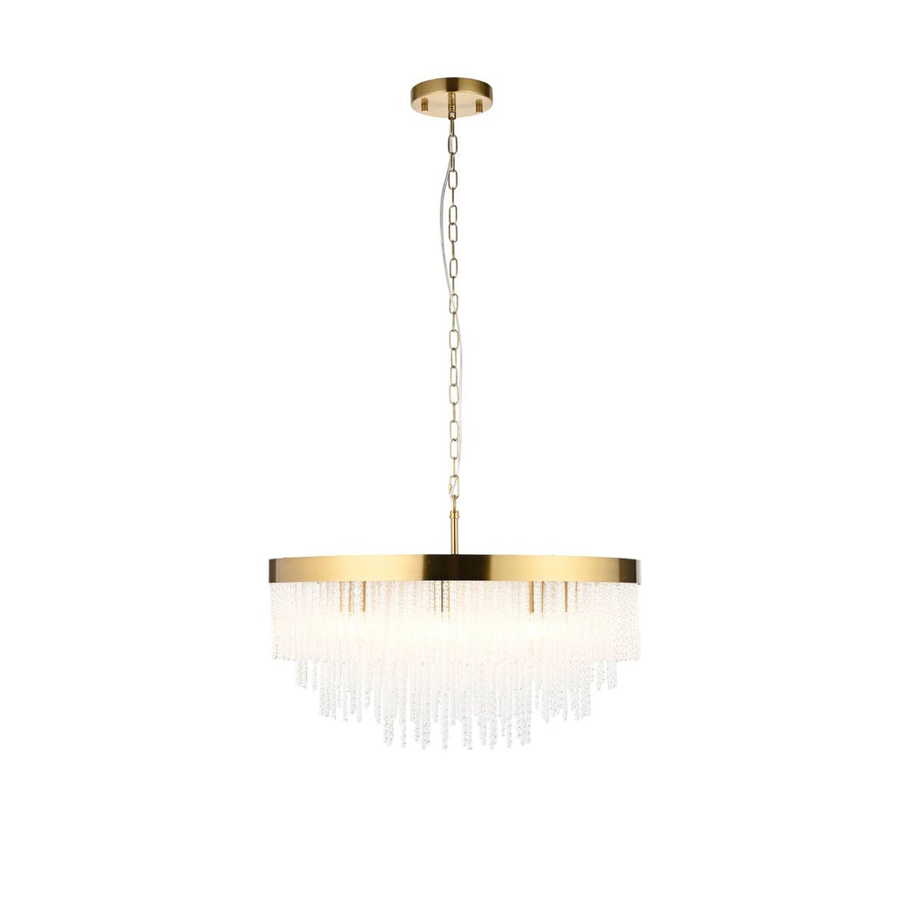 Endon Anistoria Grand 9 Light Pendant in Brushed Aged Brass and Clear Glass Shade