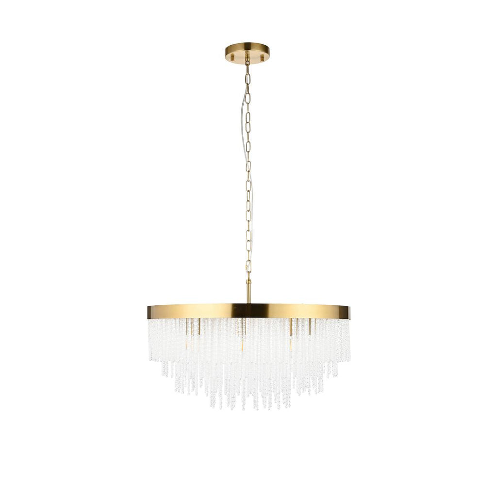 Endon Anistoria Grand 9 Light Pendant in Brushed Aged Brass and Clear Glass Shade