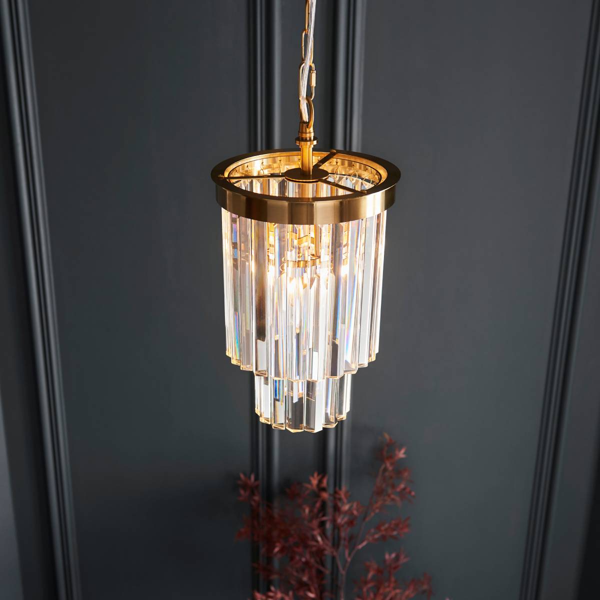 Endon Conaston Pendant Light Brushed Aged Brass and Clear Cut Glass Shade