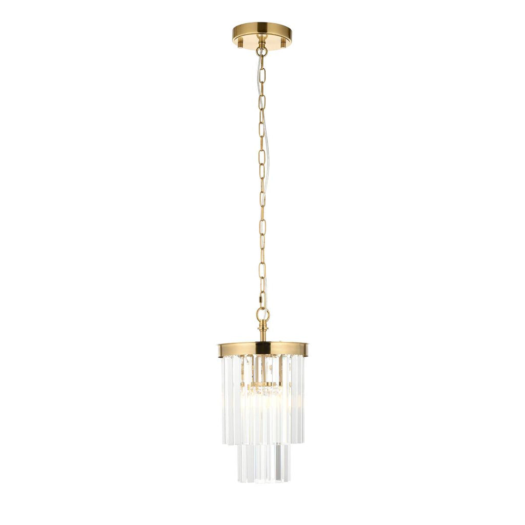Endon Conaston Pendant Light Brushed Aged Brass and Clear Cut Glass Shade