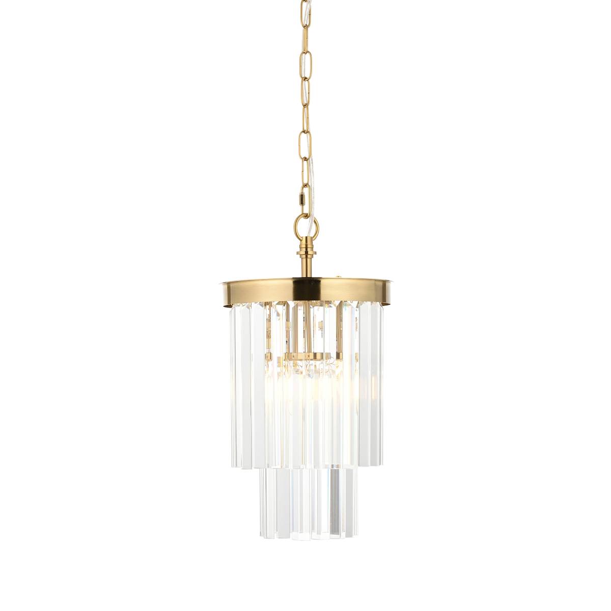 Endon Conaston Pendant Light Brushed Aged Brass and Clear Cut Glass Shade