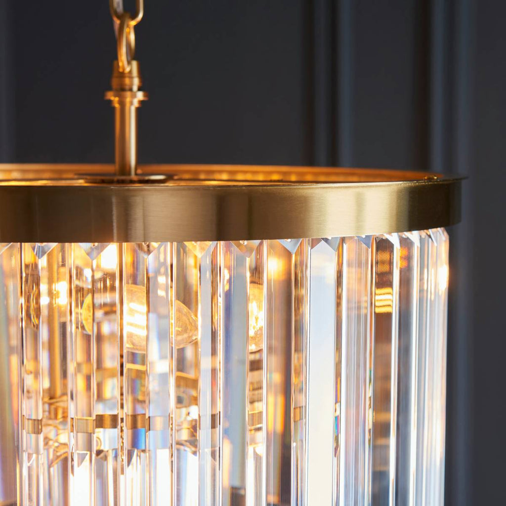 Endon Conaston 4 Light Pendant in Brushed Aged Brass and Clear Cut Glass Shade