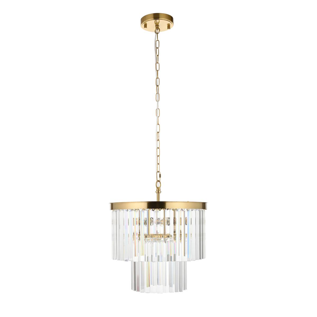 Endon Conaston 4 Light Pendant in Brushed Aged Brass and Clear Cut Glass Shade