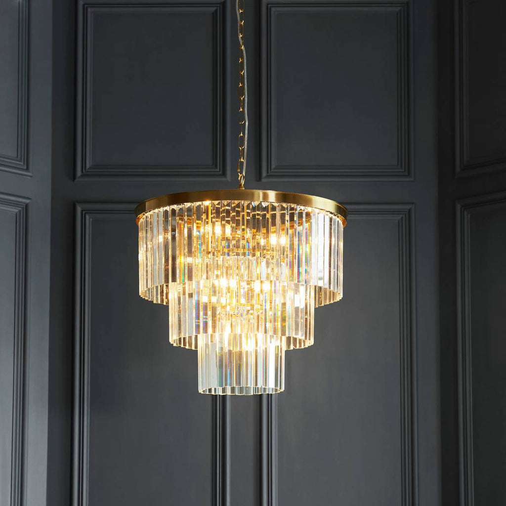 Endon Conaston 7 Light Pendant in Brushed Aged Brass and Clear Cut Glass Shade