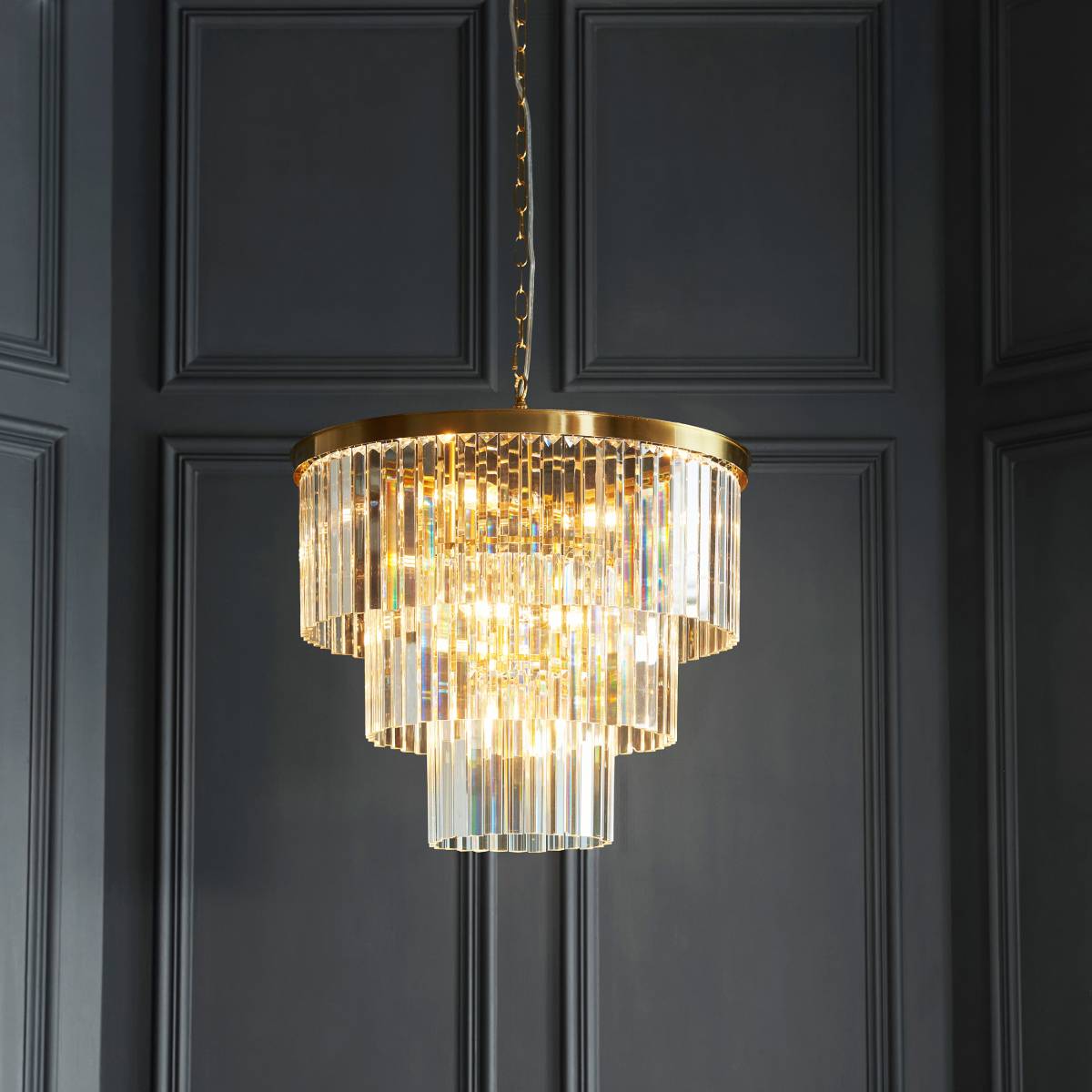 Endon Conaston 7 Light Pendant in Brushed Aged Brass and Clear Cut Glass Shade