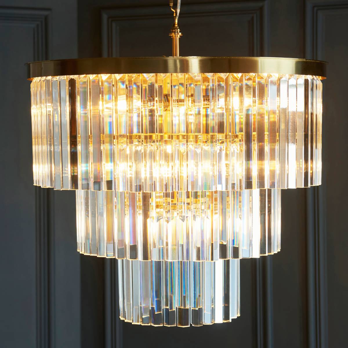 Endon Conaston 7 Light Pendant in Brushed Aged Brass and Clear Cut Glass Shade