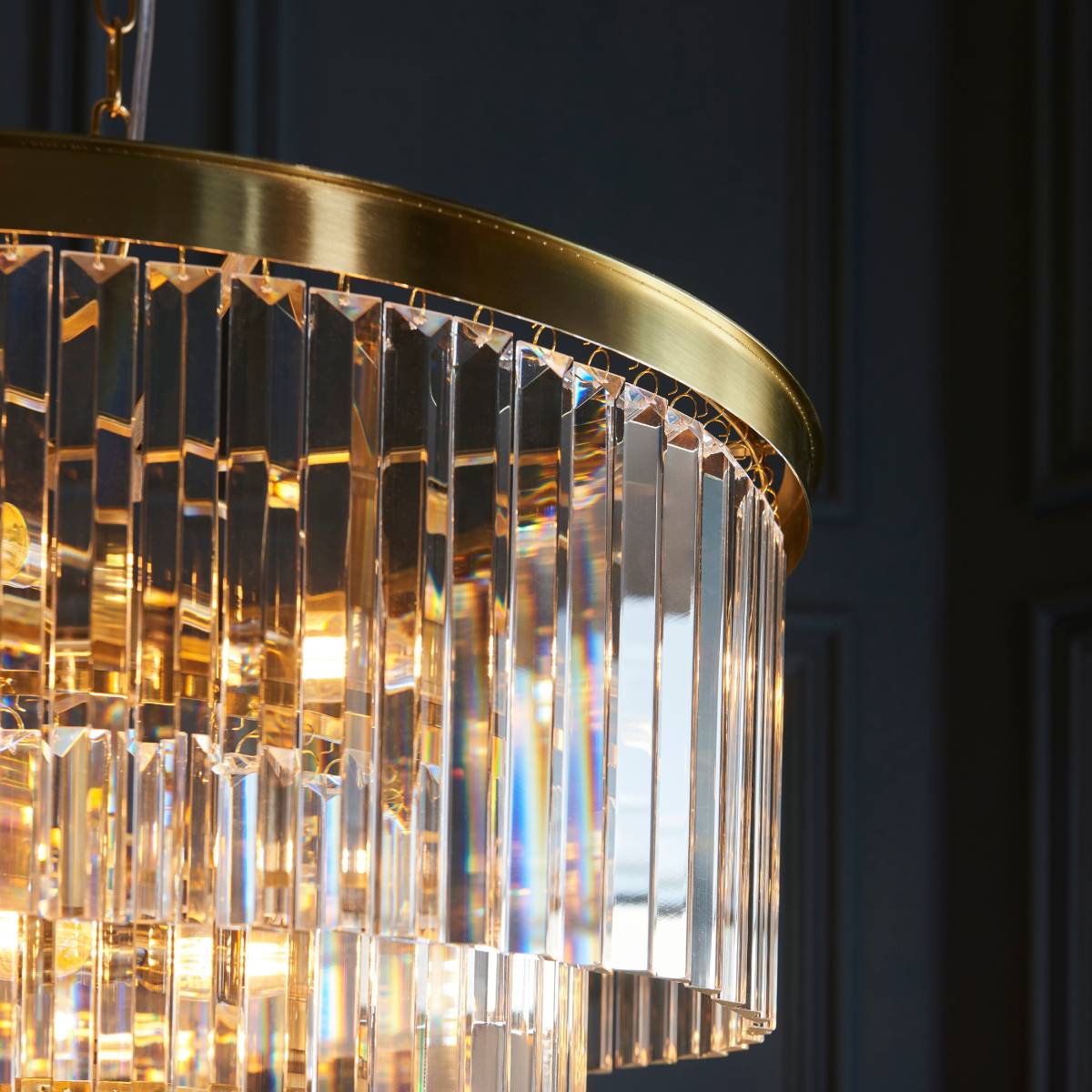 Endon Conaston 7 Light Pendant in Brushed Aged Brass and Clear Cut Glass Shade