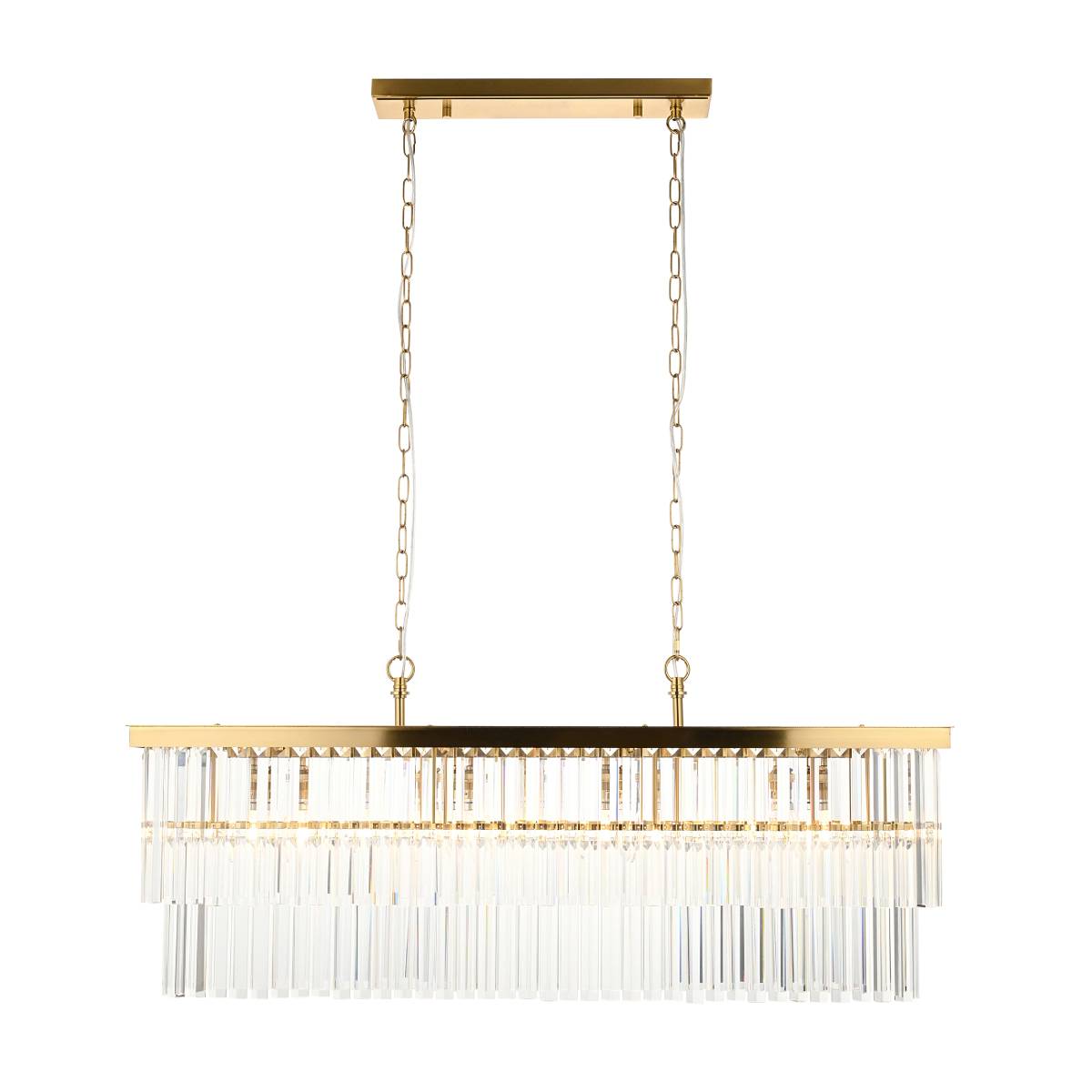 Endon Conaston 4 Light Linear Pendant in Brushed Aged Brass and Clear Cut Glass Shade