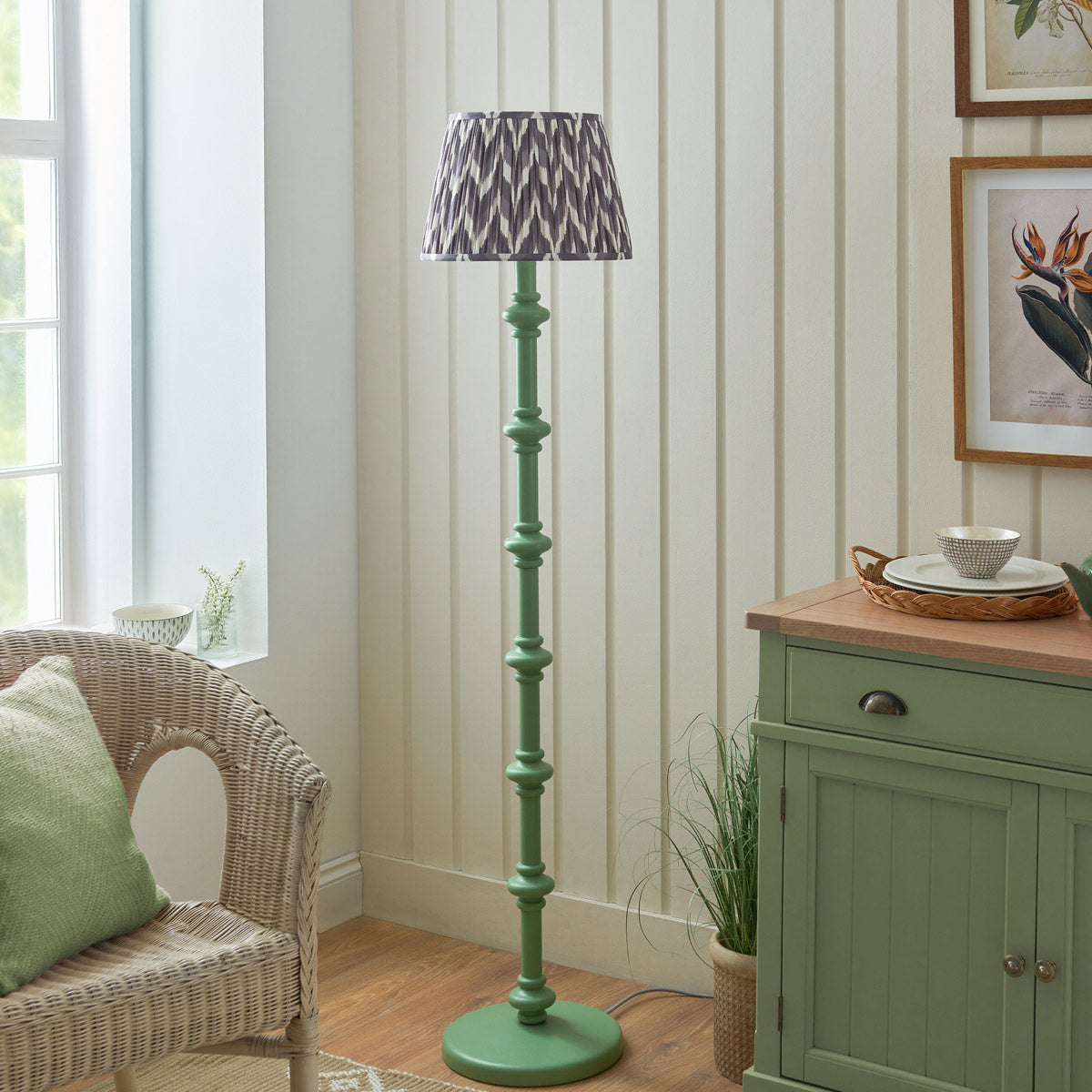 Endon Carnaby & Zigzag 35cm Floor Lamp Satin Cotswold Green Paint