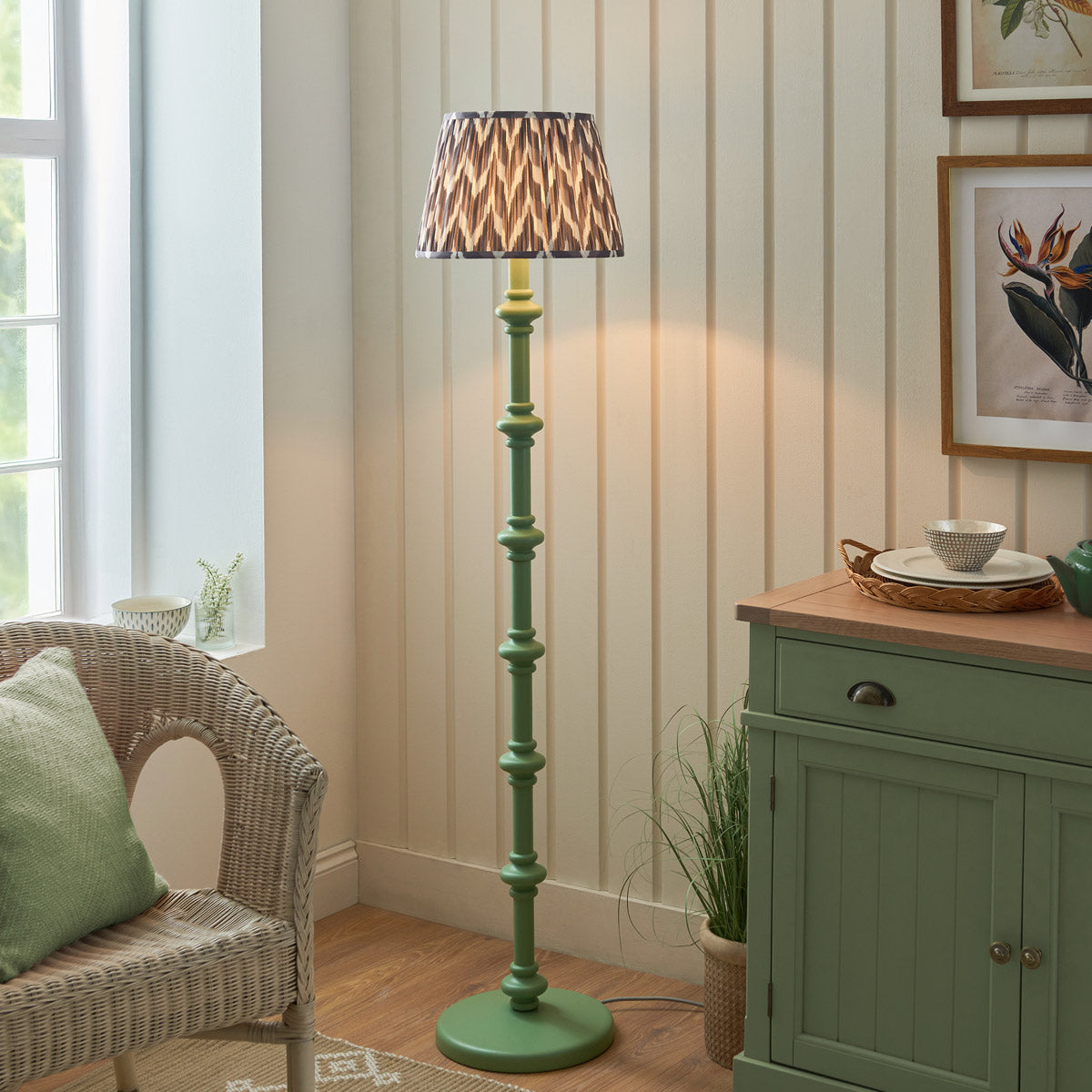 Endon Carnaby & Zigzag 35cm Floor Lamp Satin Cotswold Green Paint