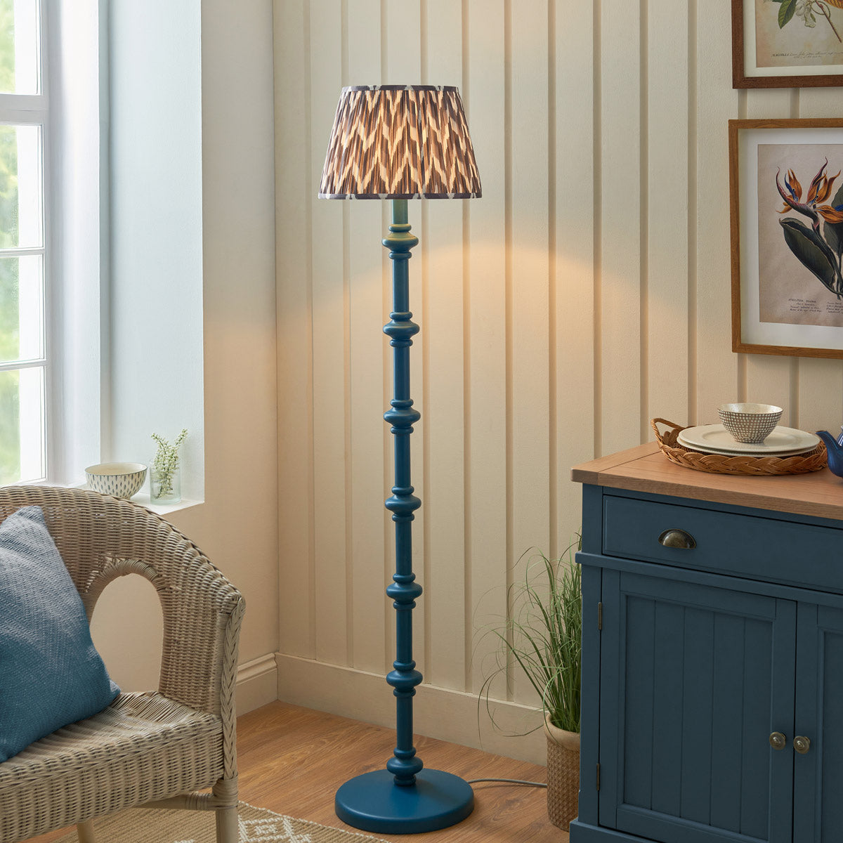 Endon Carnaby & Zigzag 35cm Floor Lamp Satin Marlin Blue Paint