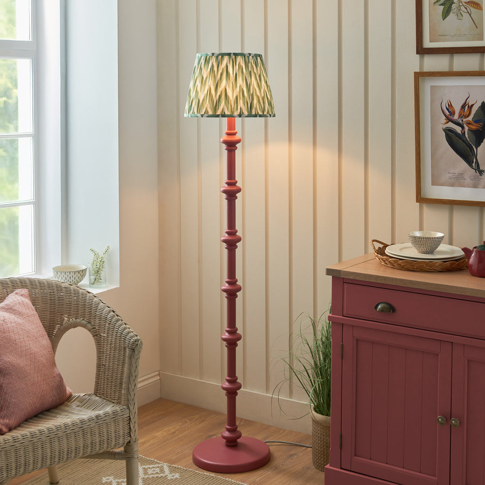 Endon Carnaby & Zigzag 35cm Floor Lamp Satin Pink Clay Paint with Cotswold Green Shade