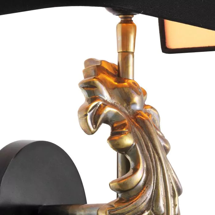 Eichholtz Beau Site Wall Lamp in Vintage Brass Finish with Black Shade