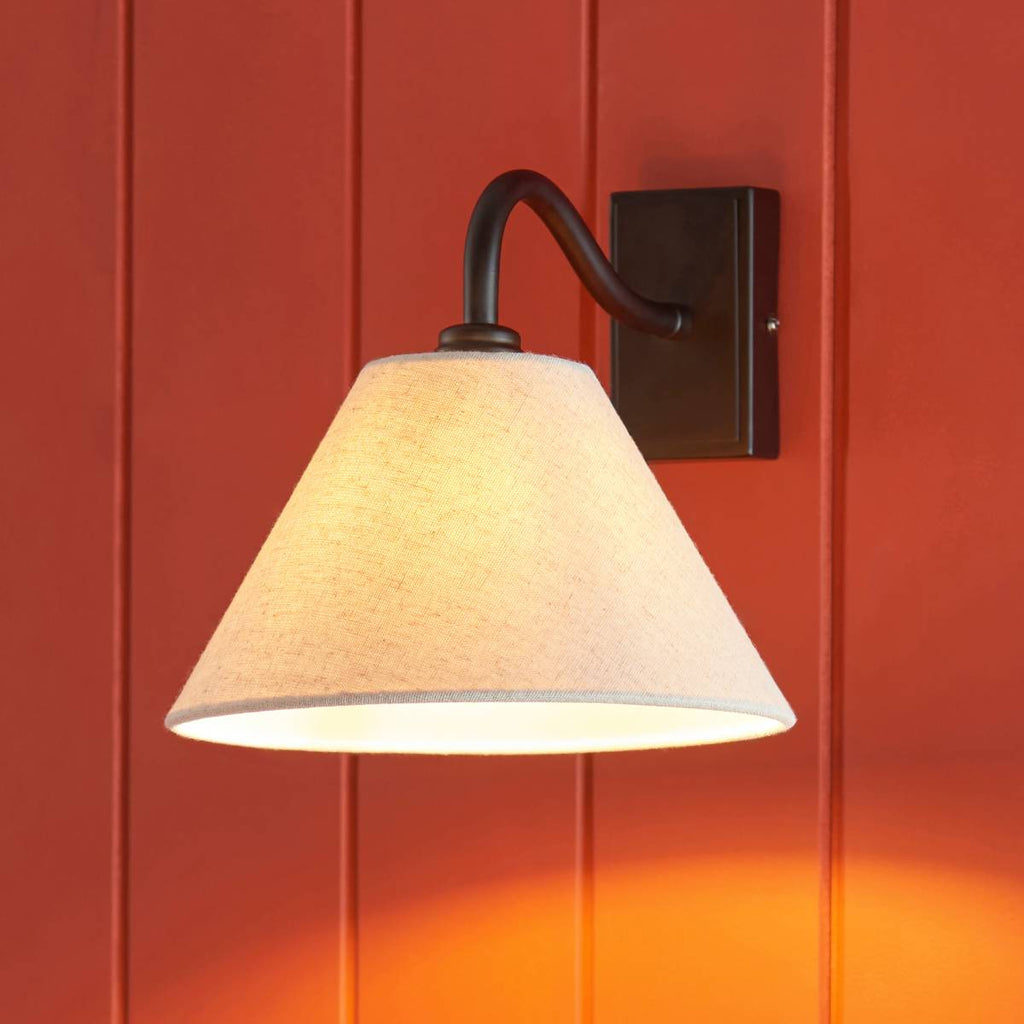 Endon Knole Wall Light in Matt Black and Natural Faux Linen Shade
