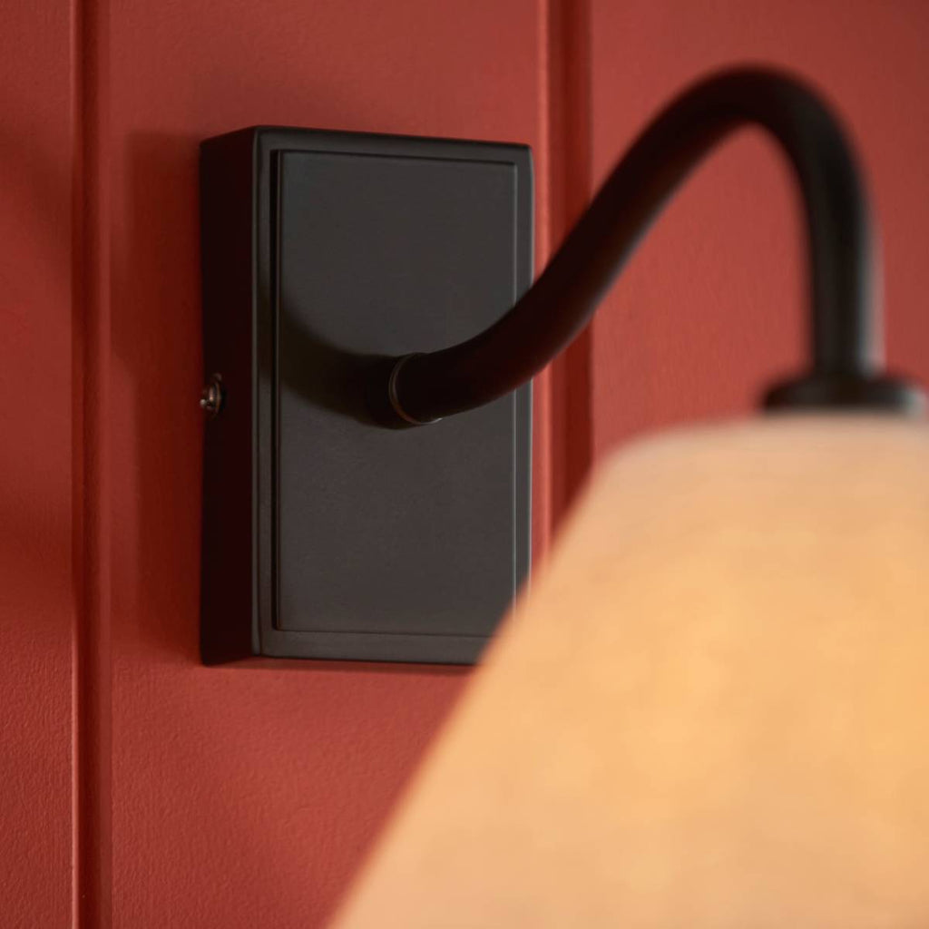 Endon Knole Wall Light in Matt Black and Natural Faux Linen Shade