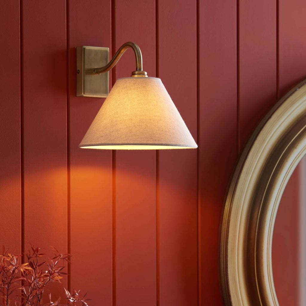 Endon Knole Wall Light in Antique Brass and Natural Faux Linen Shade