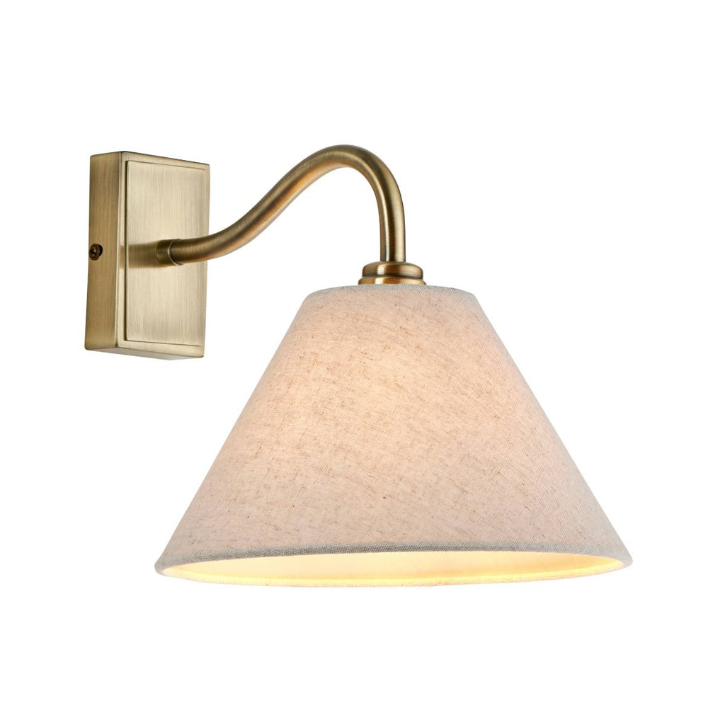 Endon Knole Wall Light in Antique Brass and Natural Faux Linen Shade