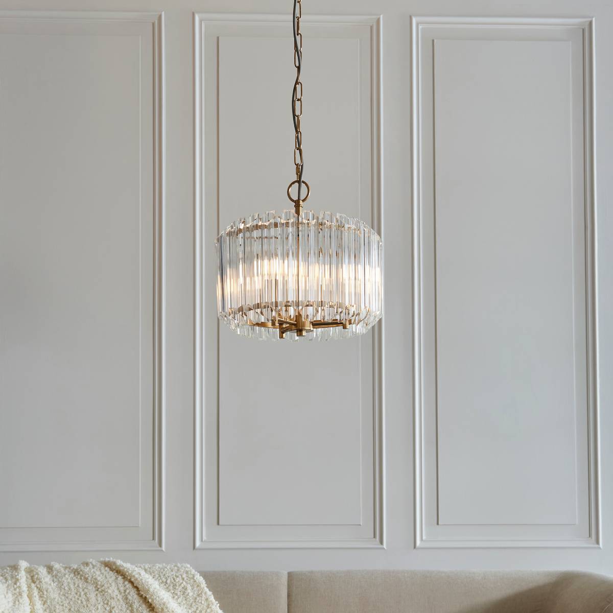 Endon Valentina 3 Light Pendant in Brushed Aged Brass and Clear Glass Shade