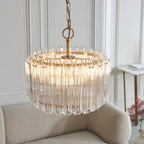 Endon Valentina 3 Light Pendant in Brushed Aged Brass and Clear Glass Shade