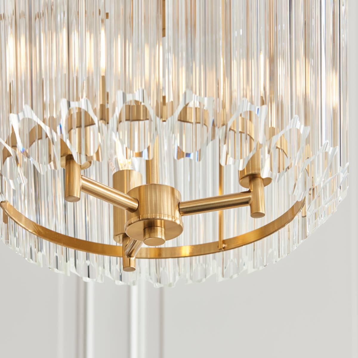 Endon Valentina 3 Light Pendant in Brushed Aged Brass and Clear Glass Shade