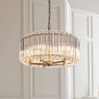 Endon Valentina 5 Light Pendant in Brushed Aged Brass and Clear Glass Shade