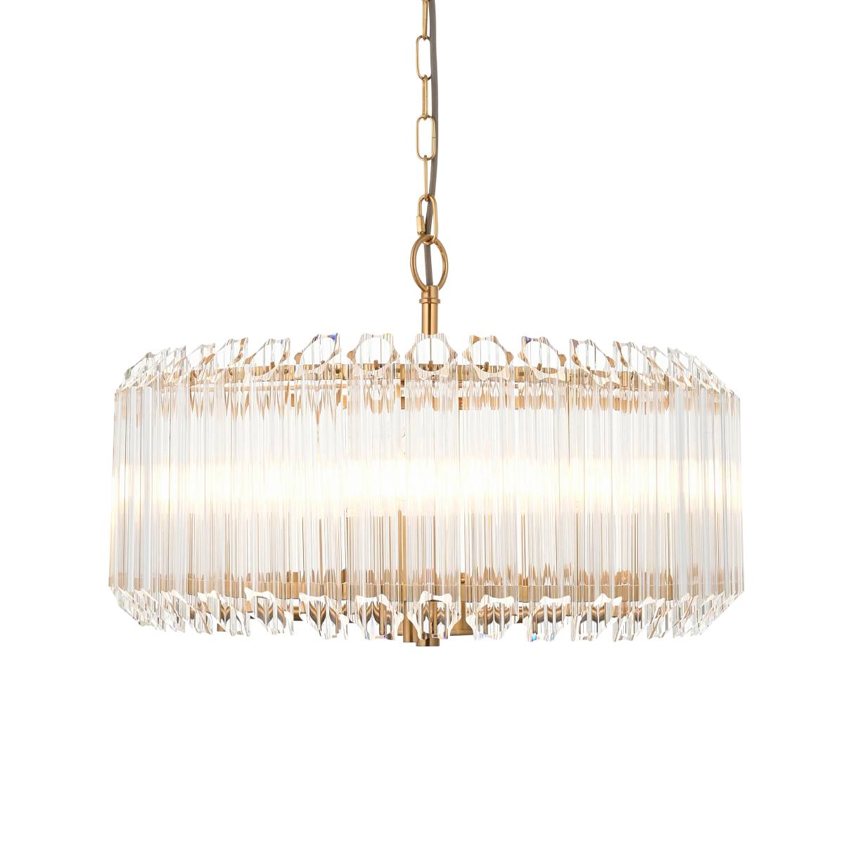 Endon Valentina 5 Light Pendant in Brushed Aged Brass and Clear Glass Shade