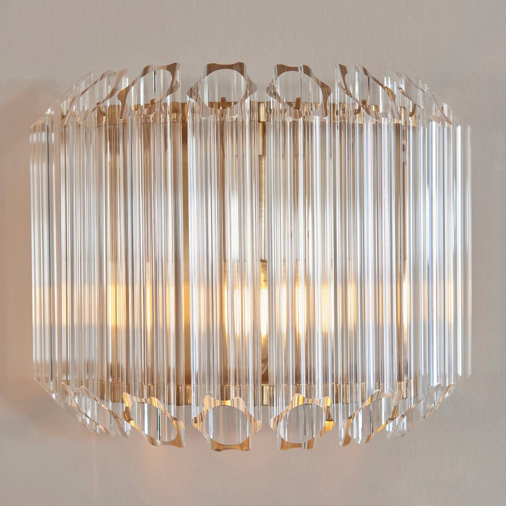 Endon Valentina Wall Light in Brushed Aged Brass and Clear Glass Shade